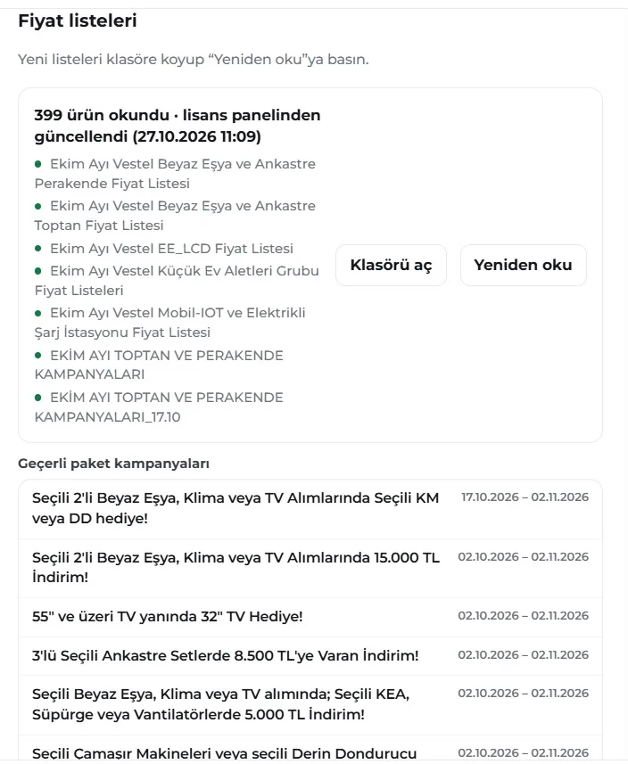 Okunan Vestel fiyat listeleri ve kampanyalar
