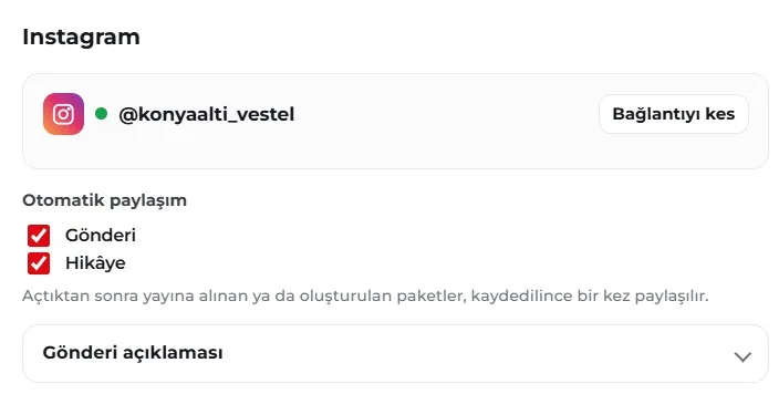 Otomatik paylaşım ayarı